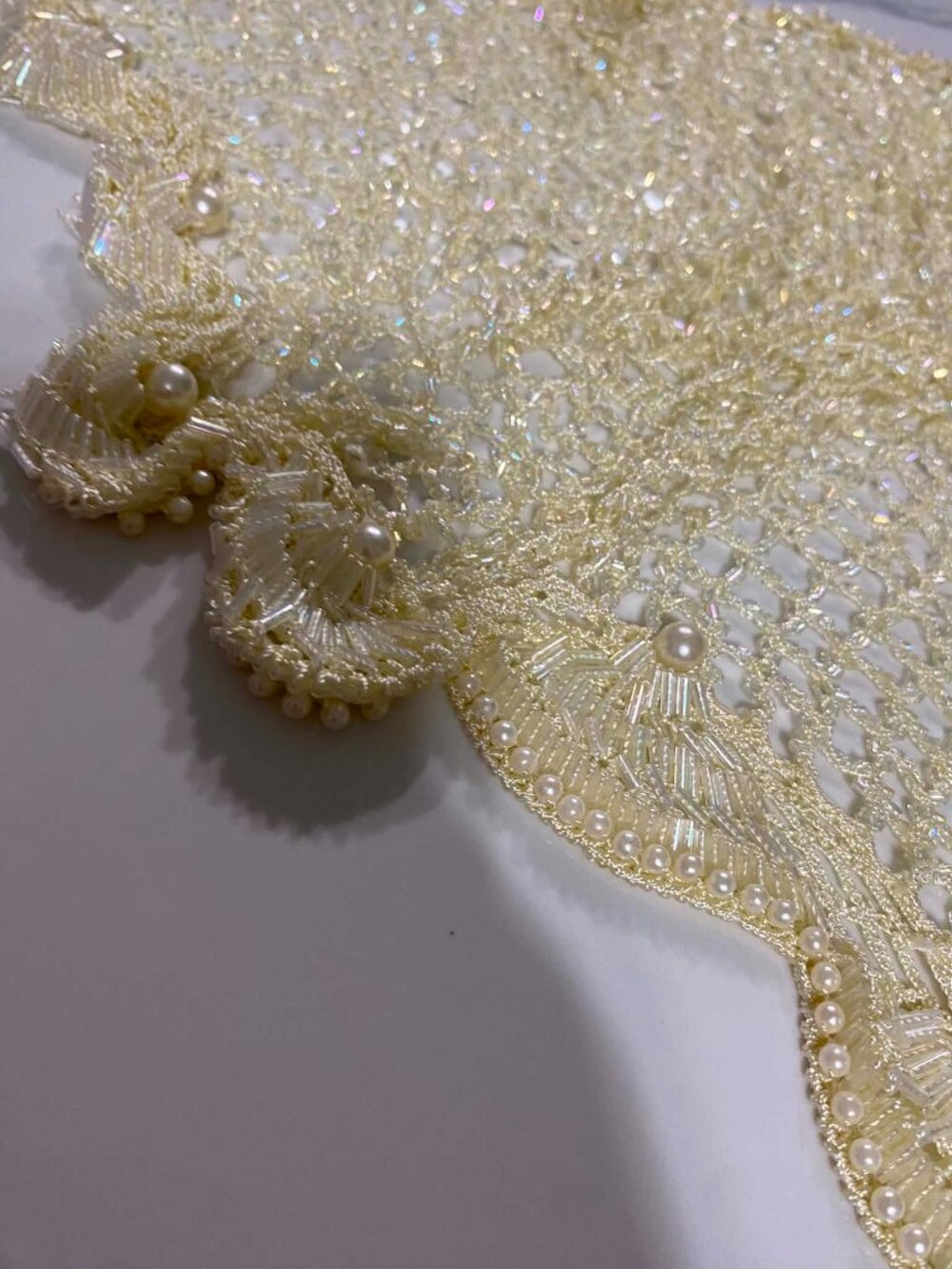 Elegant Beaded Cream Evening Shawl / Formal Wrap - Picture 3 of 6